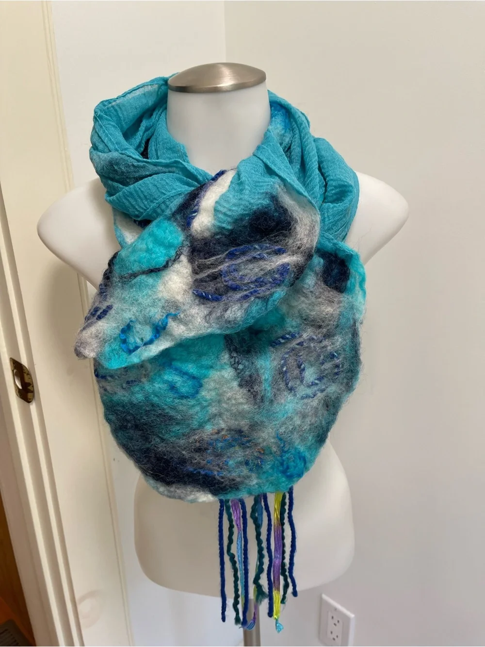 Handfelted Aqua & Teal Wool Scarf